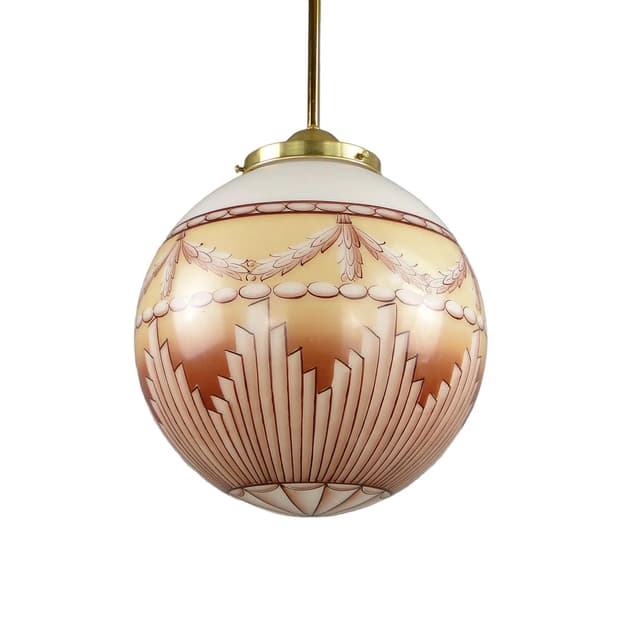 Lampa wisząca, art déco, szkło ivory white, mosiądz, Austria, początek XX w. - WYMIARY