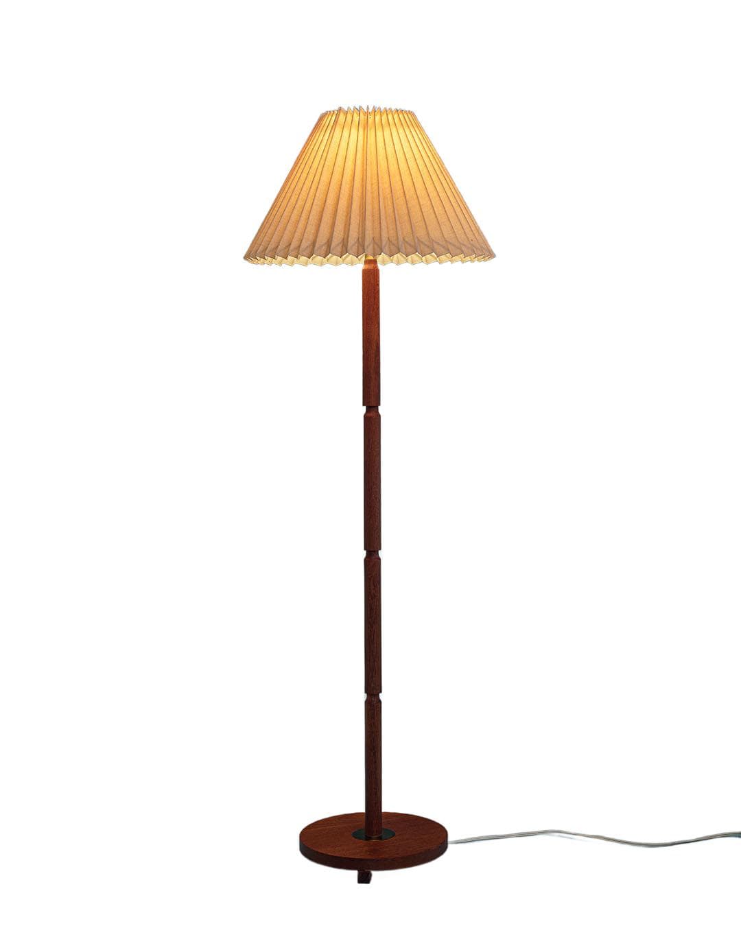 Lampa podłogowa, teak brązowy, tkanina kremowa, Dania, lata 70.
