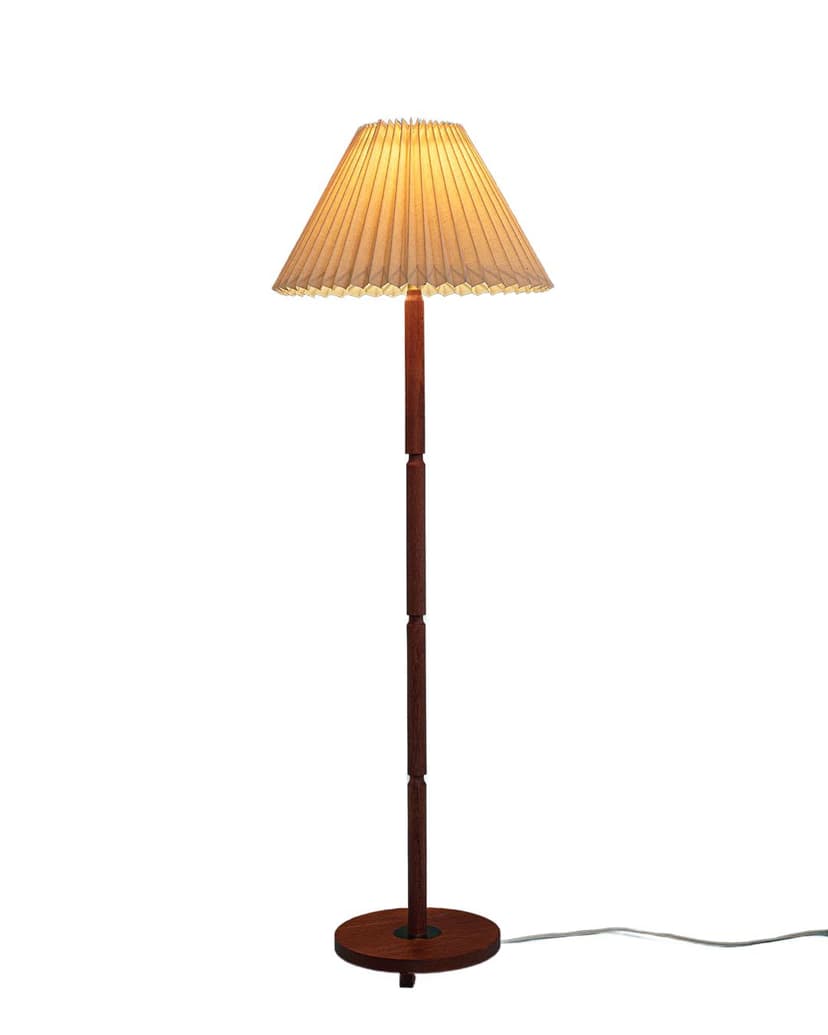 Lampa podłogowa, teak brązowy, tkanina kremowa, Dania, lata 70.