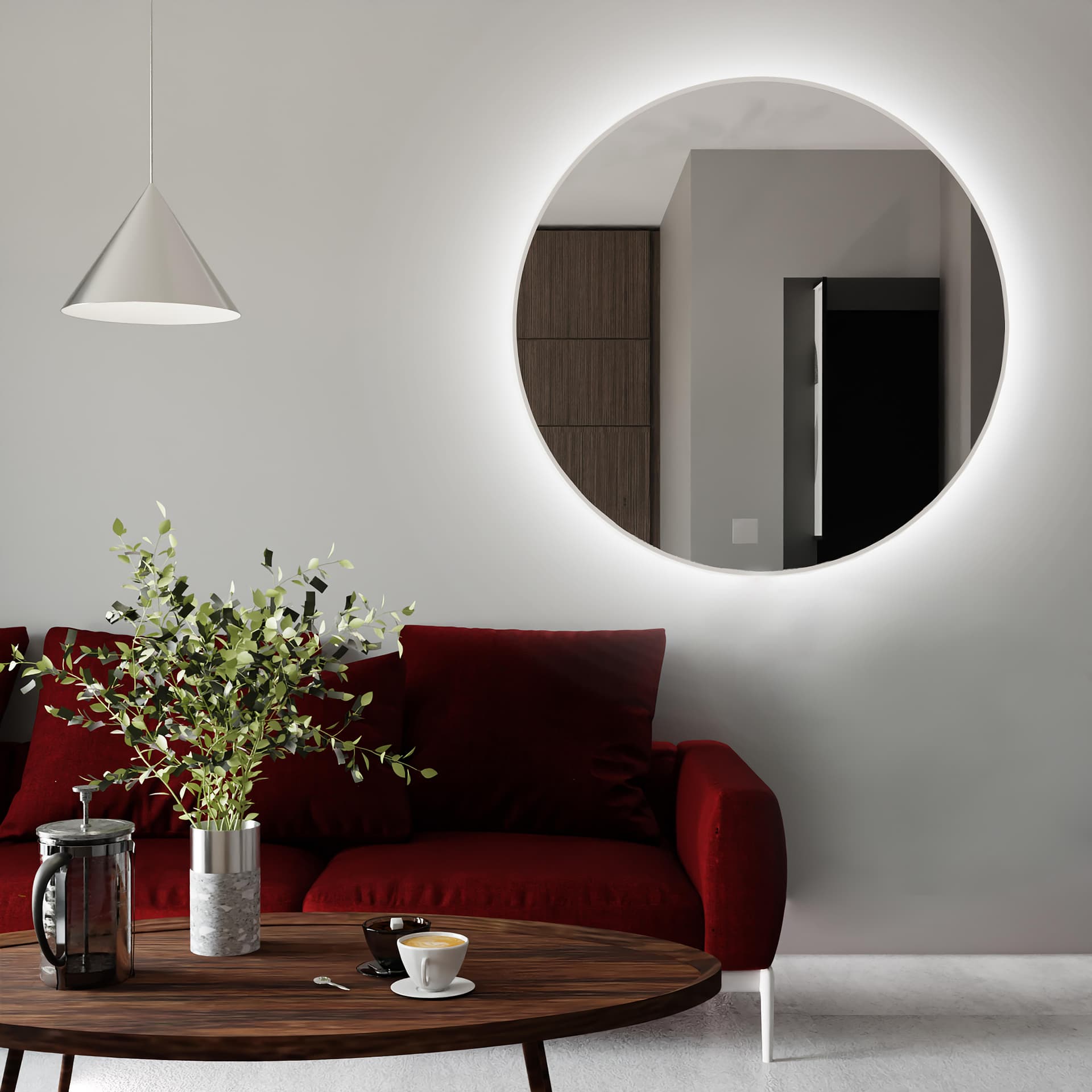 Bright round mirror fi 90 cm, white, neutral light, Baltica - 175146