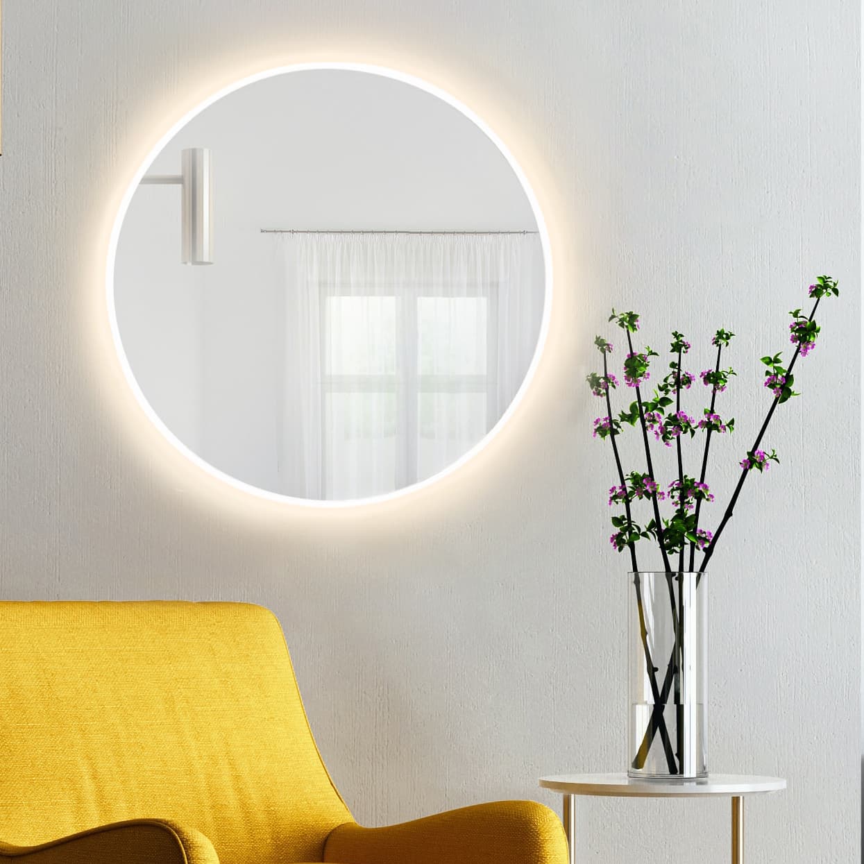 Round mirror Bright fi 90 cm, white, warm light, Baltica - 175141