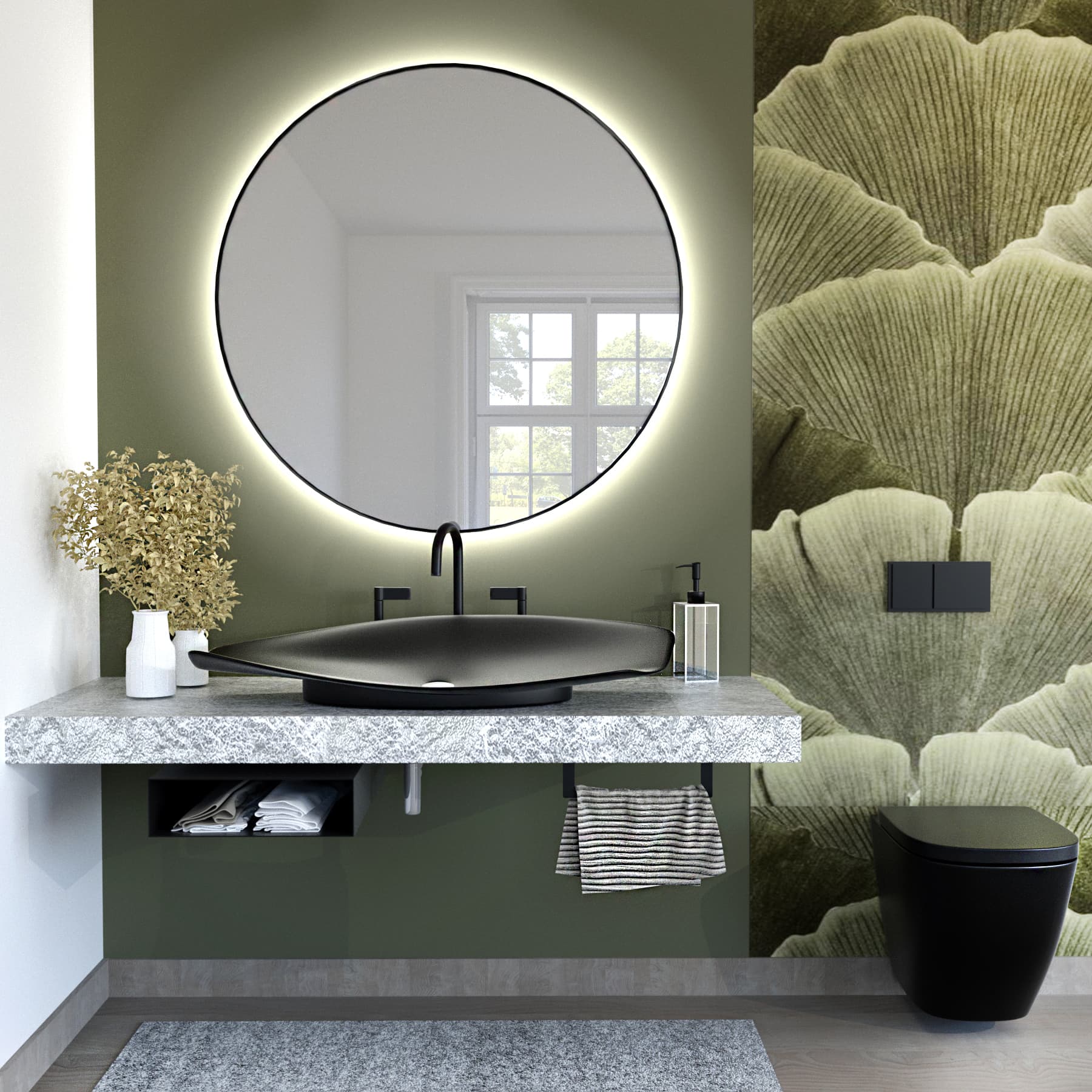 Round mirror Bright fi 100 cm, black, warm light, Baltica - 175133