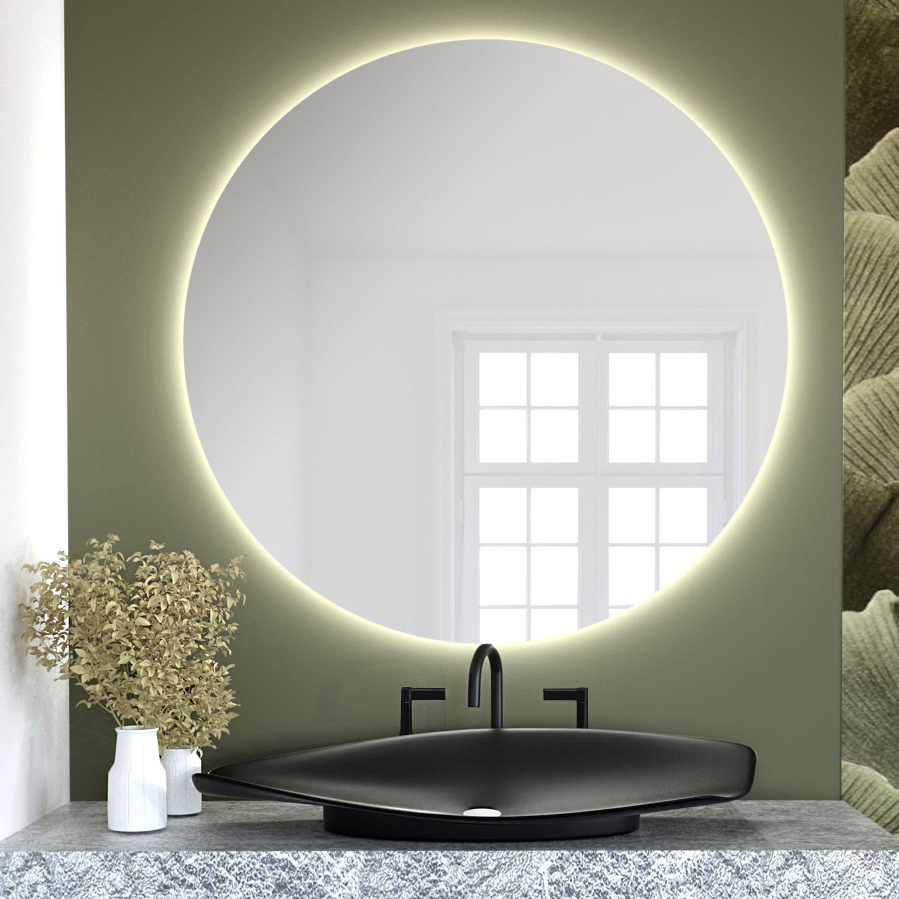 Round mirror No Edges fi 60 cm, neutral light, Baltica - 175125