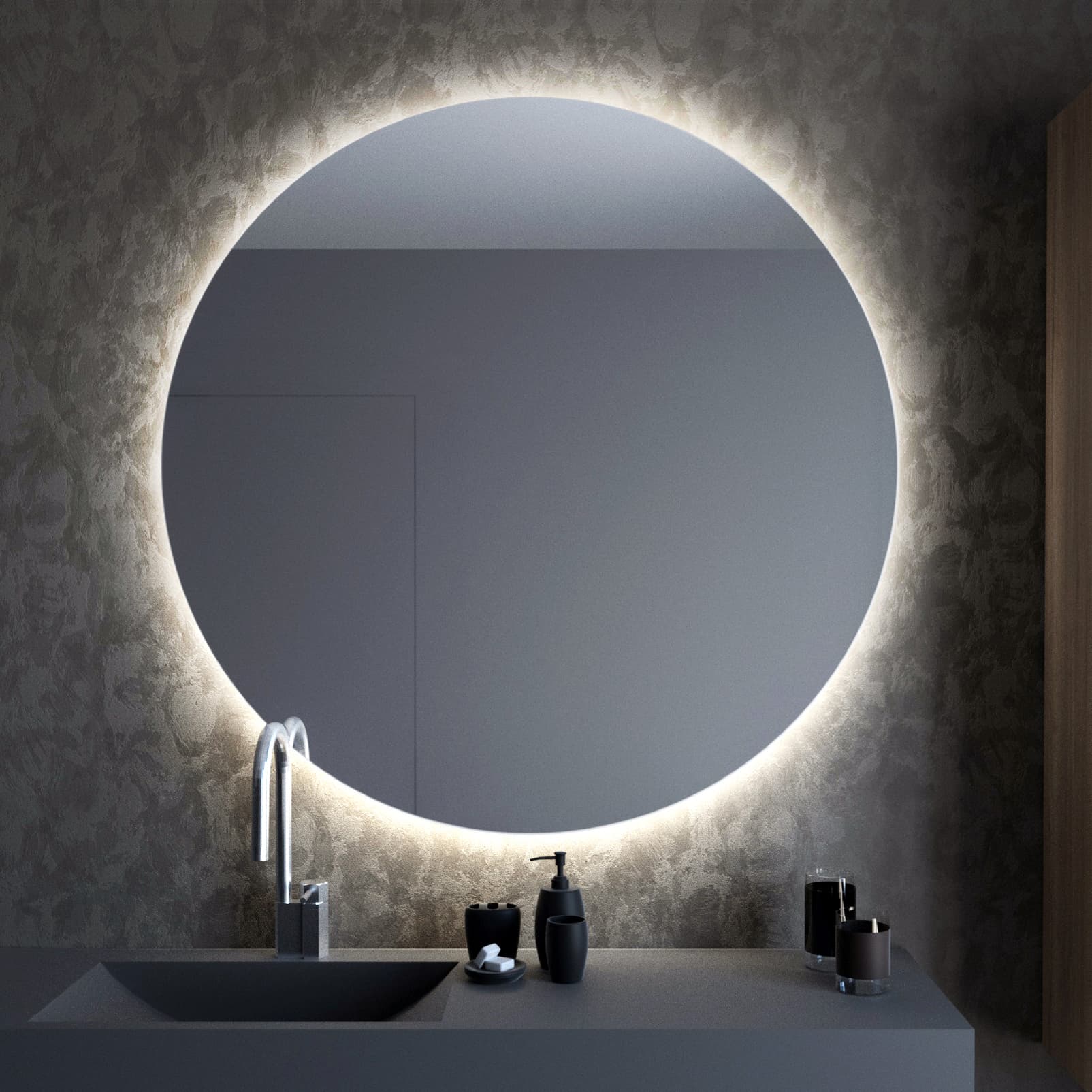 Round mirror No Edges fi 90 cm, neutral light, Baltica - 175113