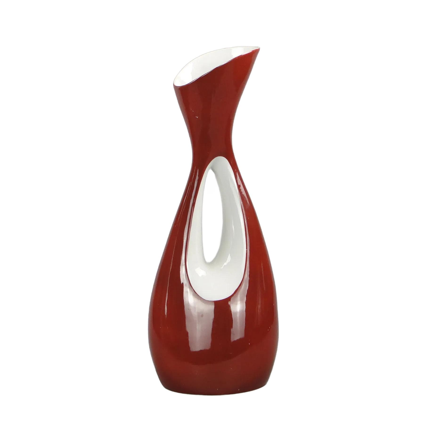 Wazon Calipso, czerwony, porcelana, proj. Z. Śliwowska-Wawrzyniak, Ćmielów, Polska, lata 50.