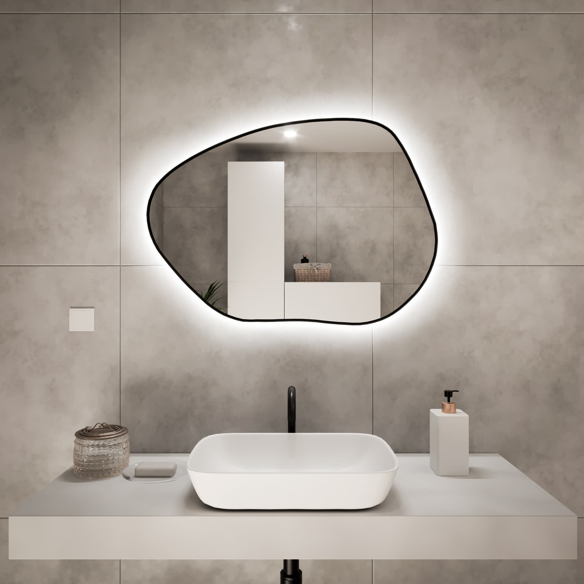 Irregular mirror Tiny Border Stain I, 90x64 cm, black, neutral light, Baltica - 175059