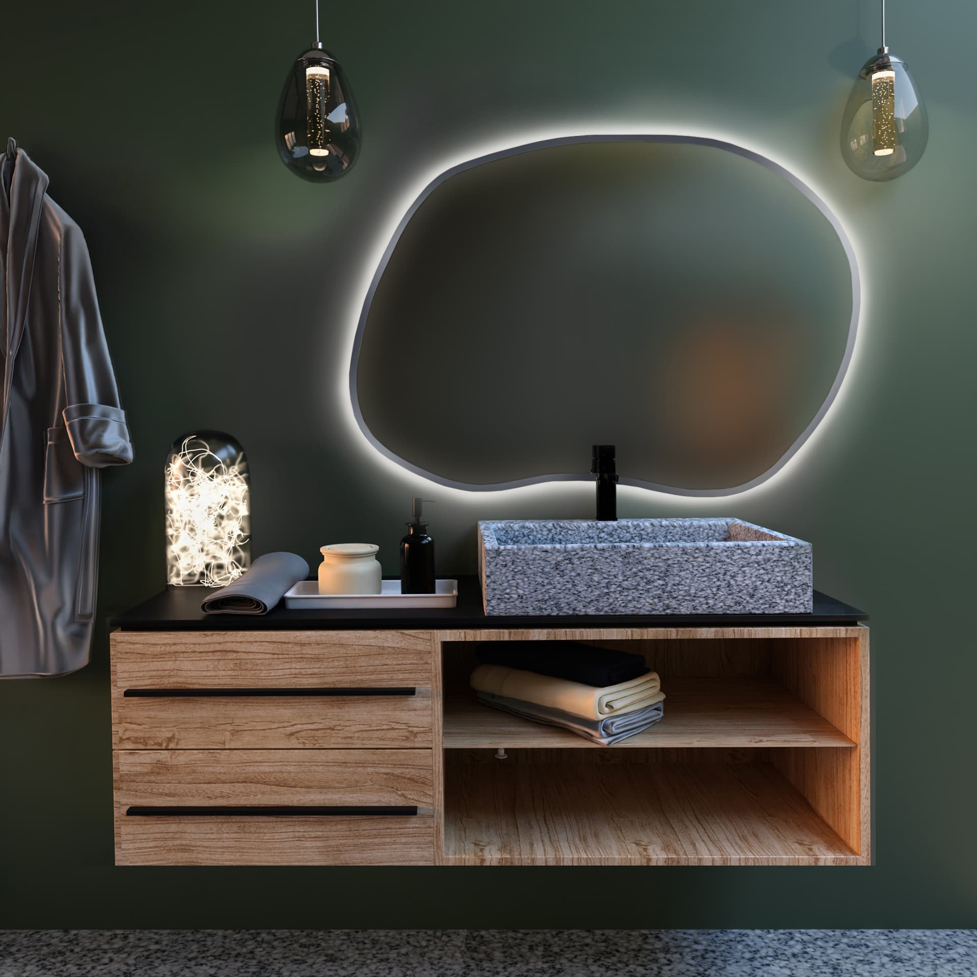 Irregular mirror Tiny Border Stain II, 60x43 cm, silver, warm light, Baltica - 175021