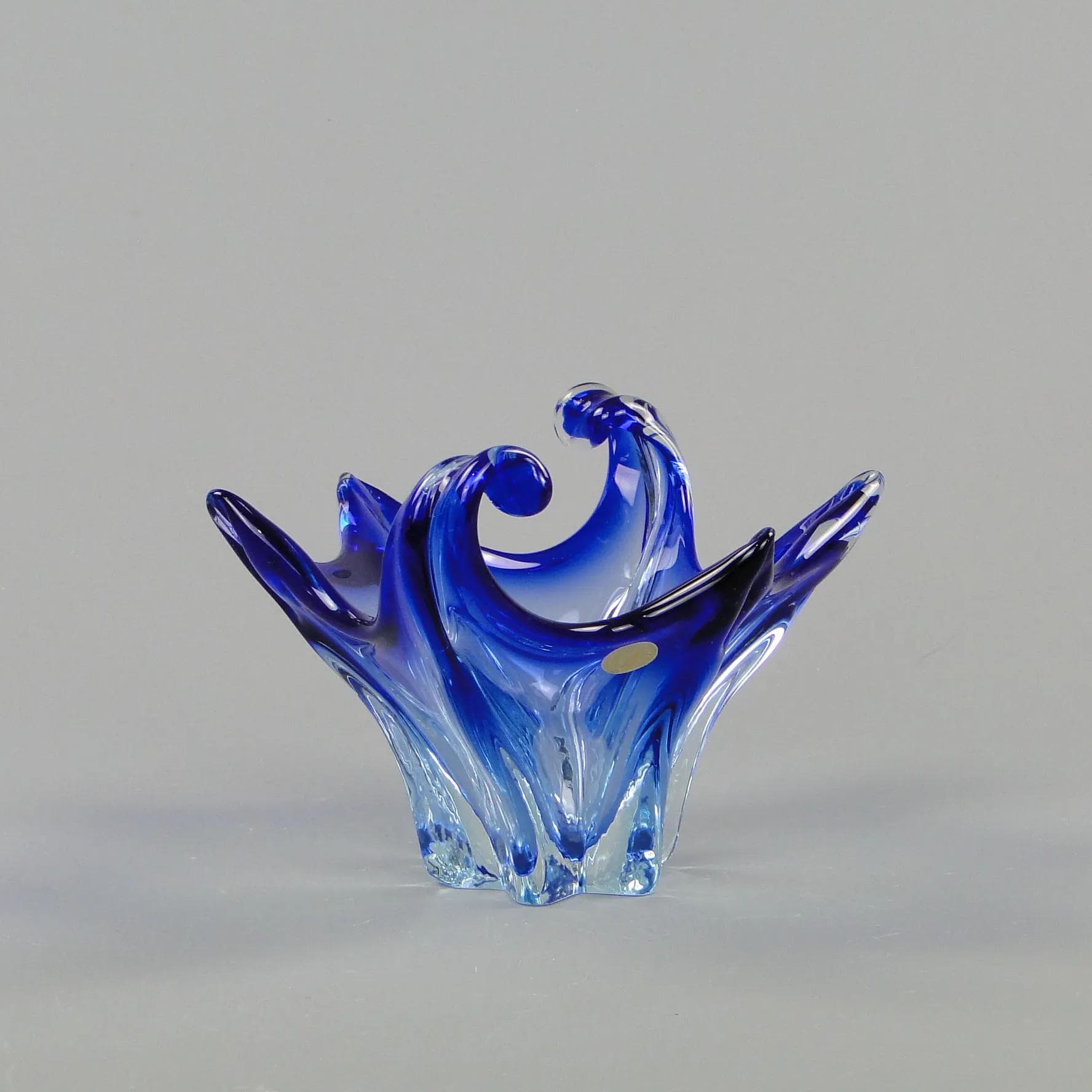 Centerpiece Bowl, Mandruzatto, blue, crystal, by F. Poli, Italy, 1950s. - 11721