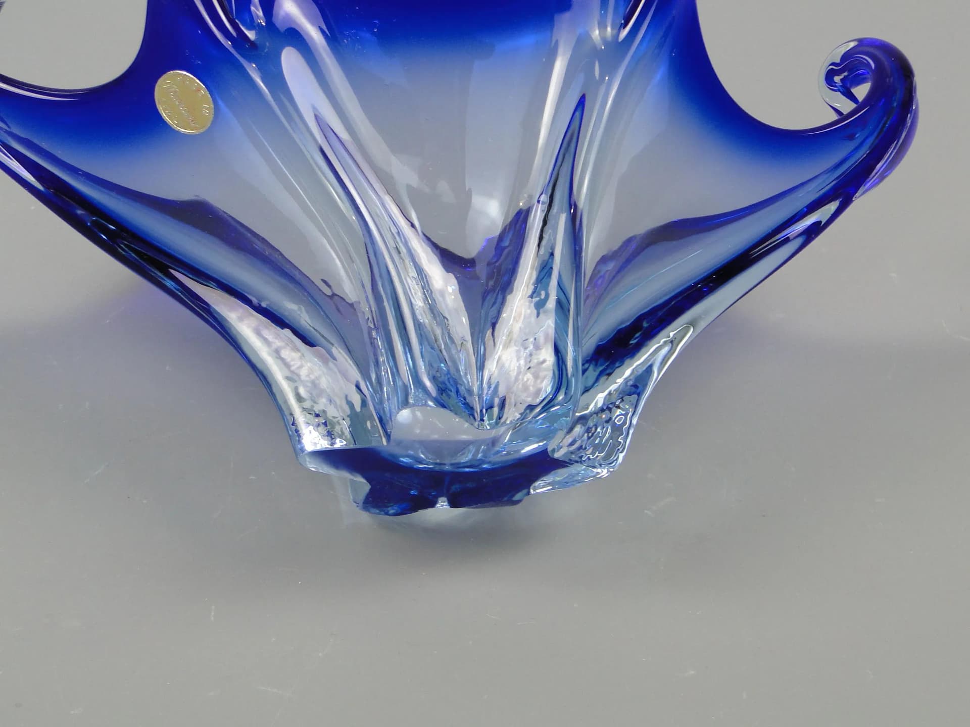Centerpiece Bowl, Mandruzatto, blue, crystal, by F. Poli, Italy, 1950s. - 11724