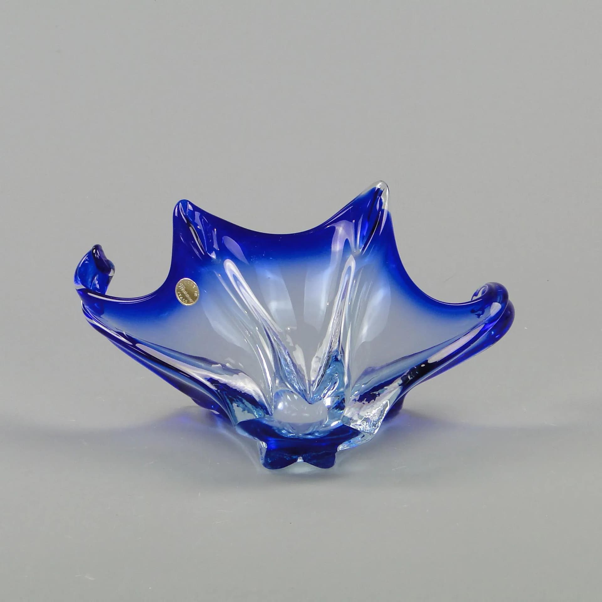 Centerpiece Bowl, Mandruzatto, blue, crystal, by F. Poli, Italy, 1950s. - 11723
