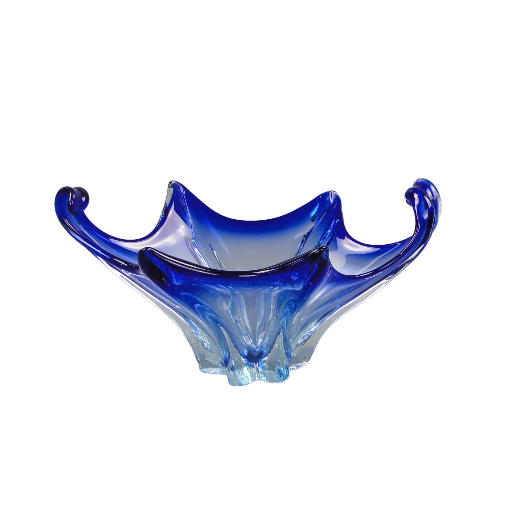 Centerpiece Bowl, Mandruzatto, blue, crystal, by F. Poli, Italy, 1950s.