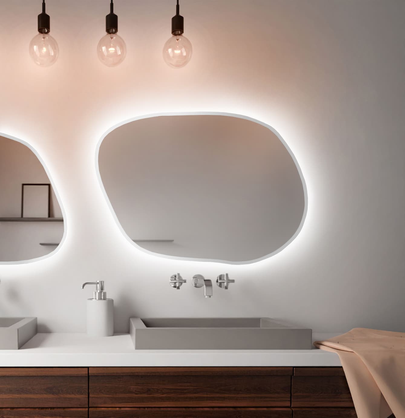 Lustro nieregularne Tiny Border Stain IV, 100x71 cm, białe, barwa neutralna, Baltica - 174786