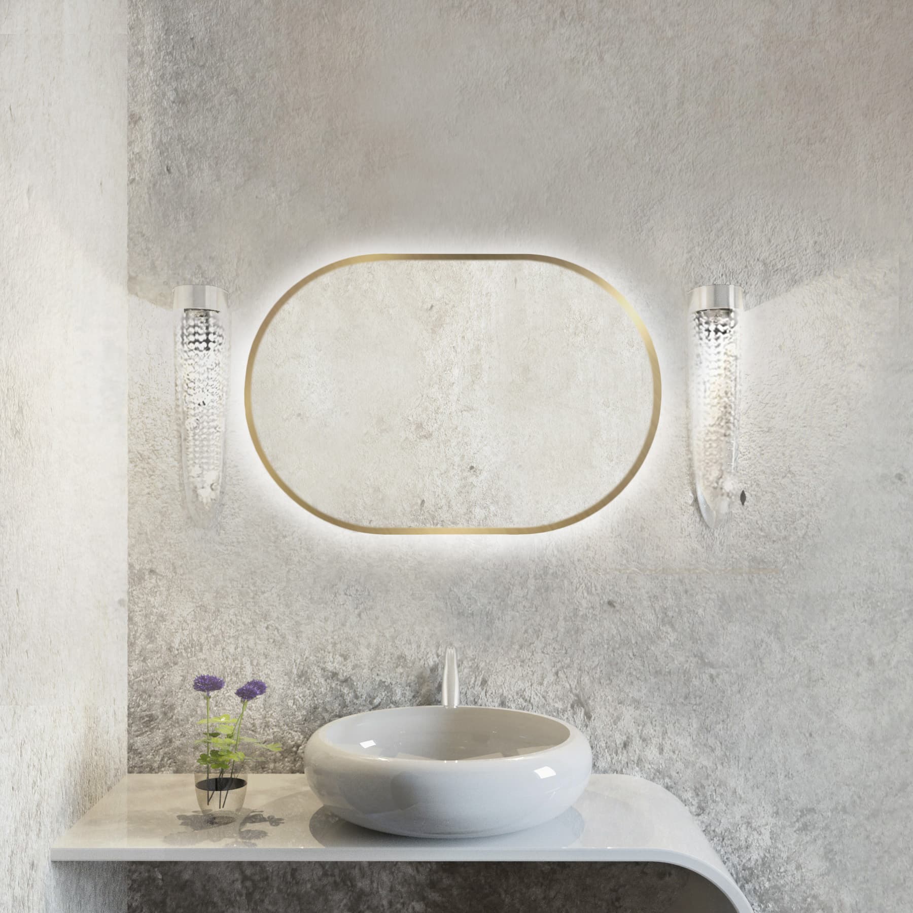 Oval mirror Tiny Border Pastille 60x40 cm, gold, warm light, Baltica - 175766