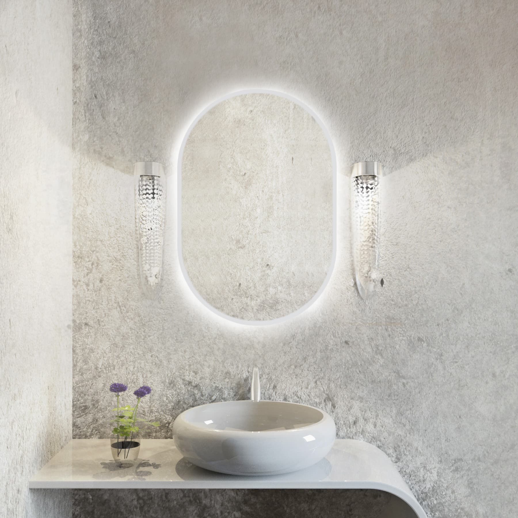 Oval mirror Tiny Border Pastille 90x60 cm, white, warm light, Baltica - 175735