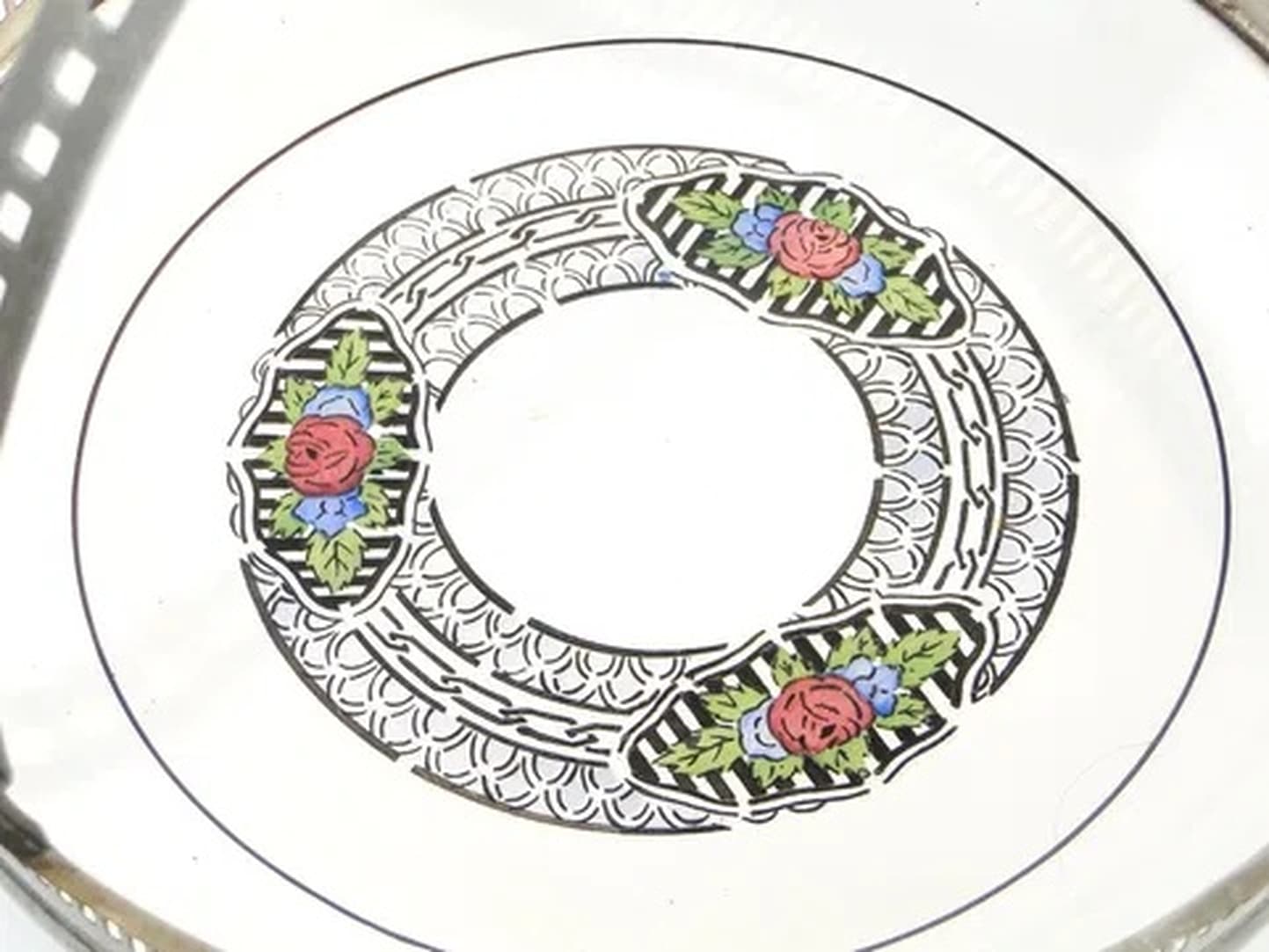 Kosz na owoce Art Nouveau, mosiądz chromowany, szkło, Niemcy, początek XX w. - 175353