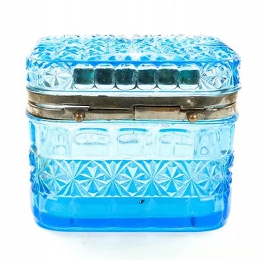 Bomboniera Art Deco, szkło niebieskie, Ząbkowice, Polska, lata 30. - 175560