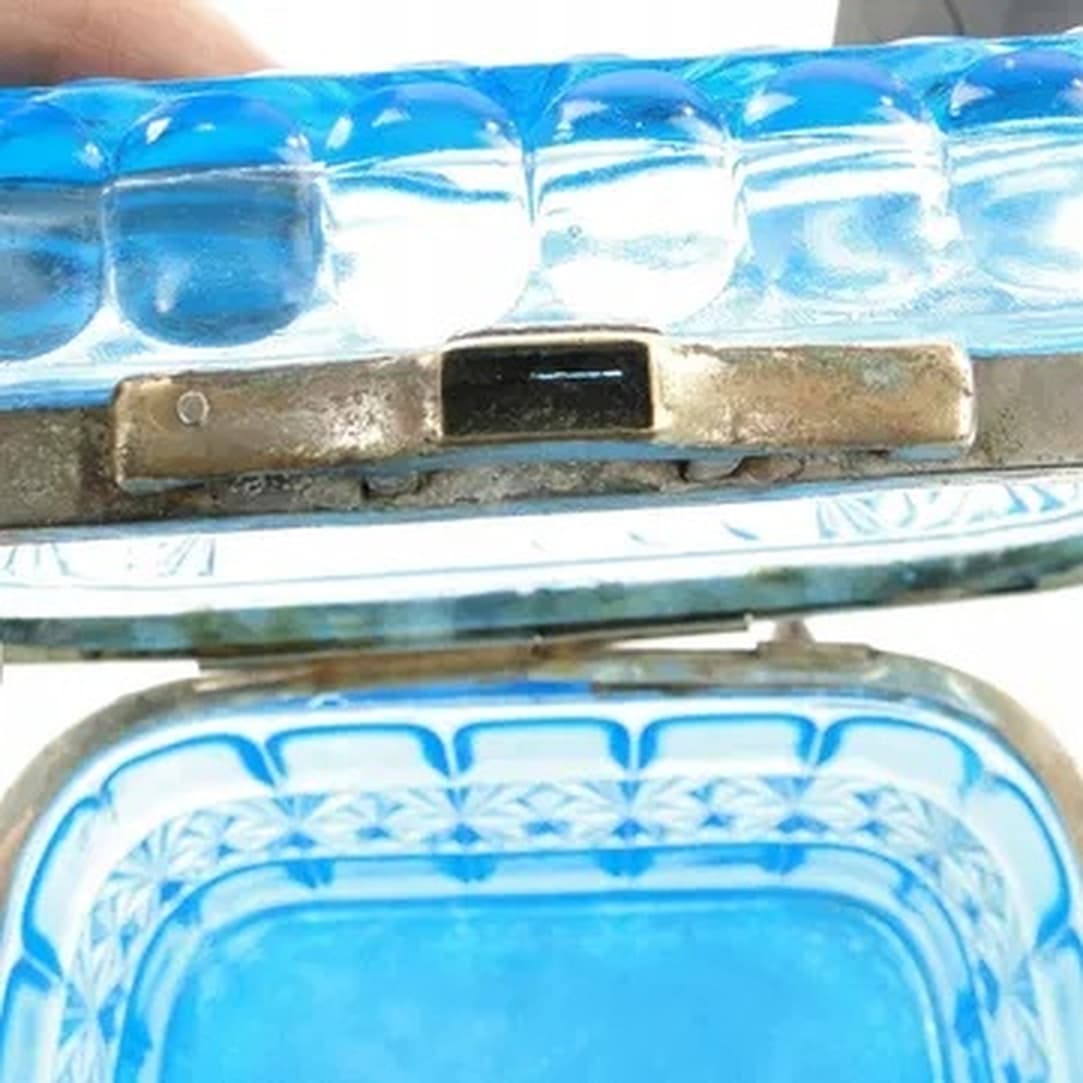 Bomboniera Art Deco, szkło niebieskie, Ząbkowice, Polska, lata 30. - 175563