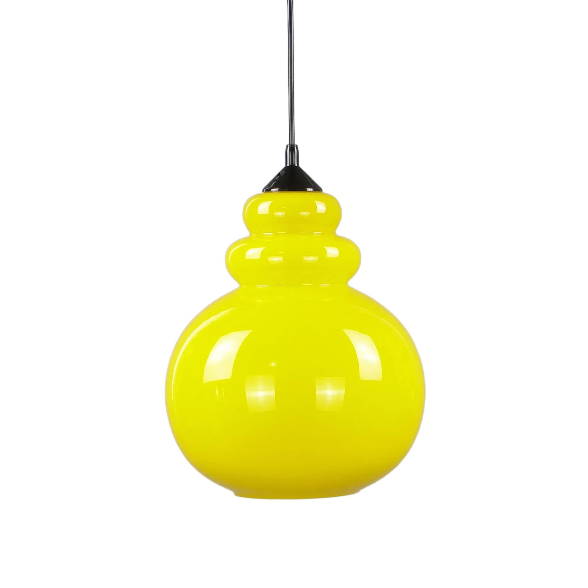 Lampa wisząca Pop Art, szkło żółty, Polam, Polska, lata 60.