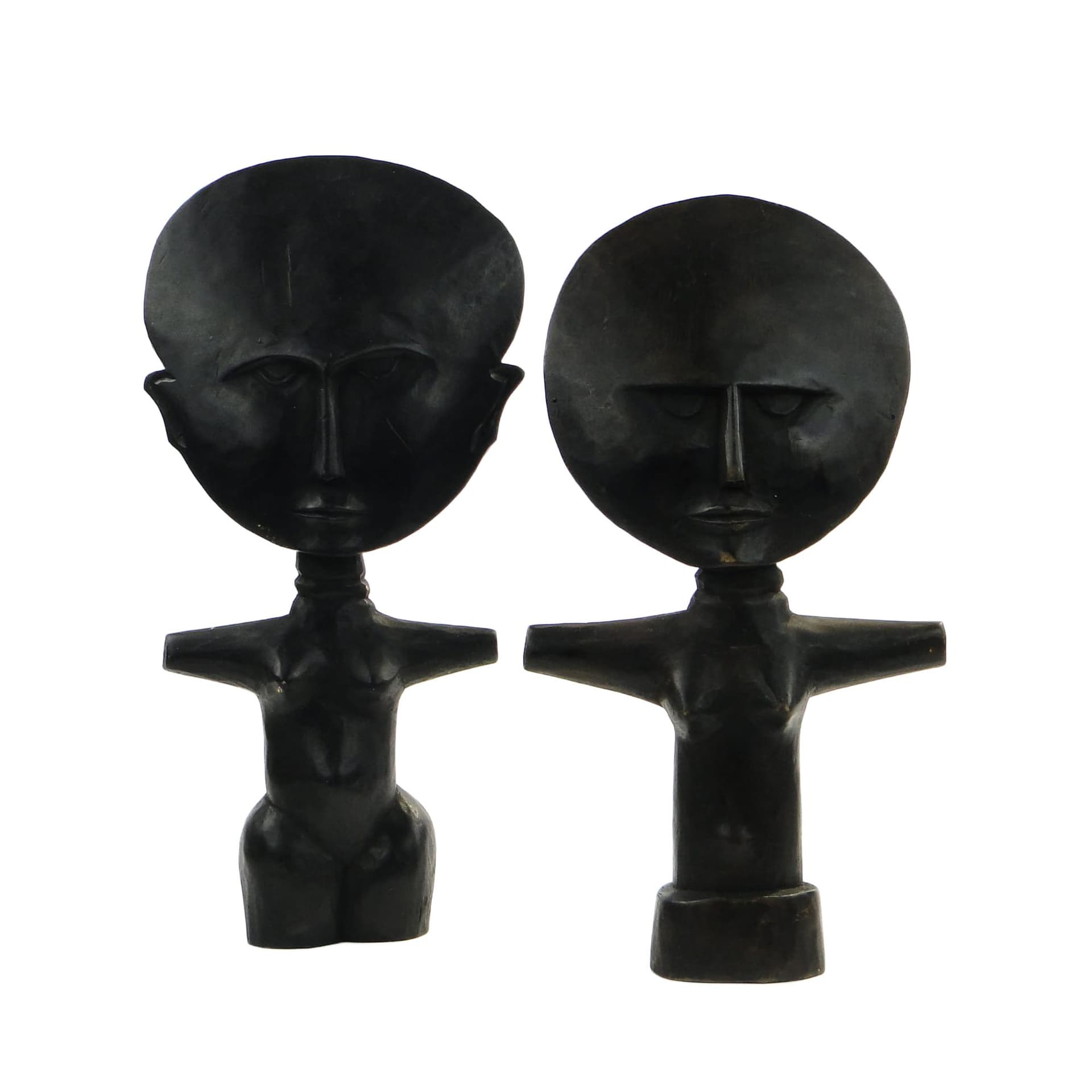 pair of Akuaba fertility dolls, black wood, Ghana, 1960s