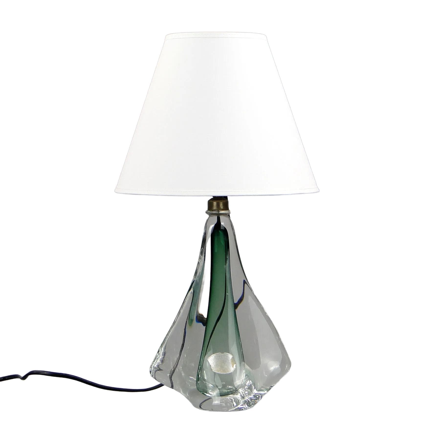 Lampa stołowa, szkło zielone, Val St Lambert, Belgia, lata 60.