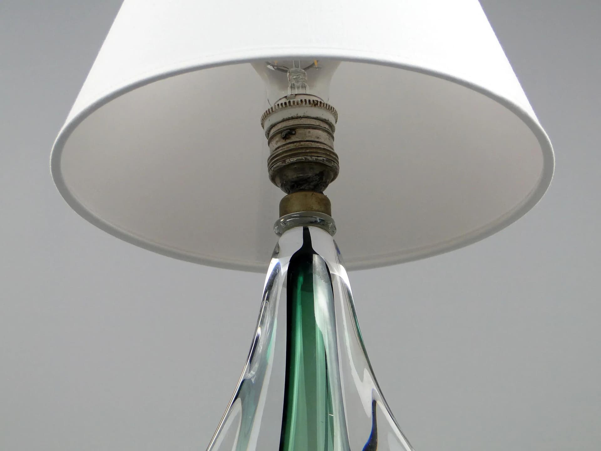 Lampa stołowa, szkło zielone, Val St Lambert, Belgia, lata 60. - 11872