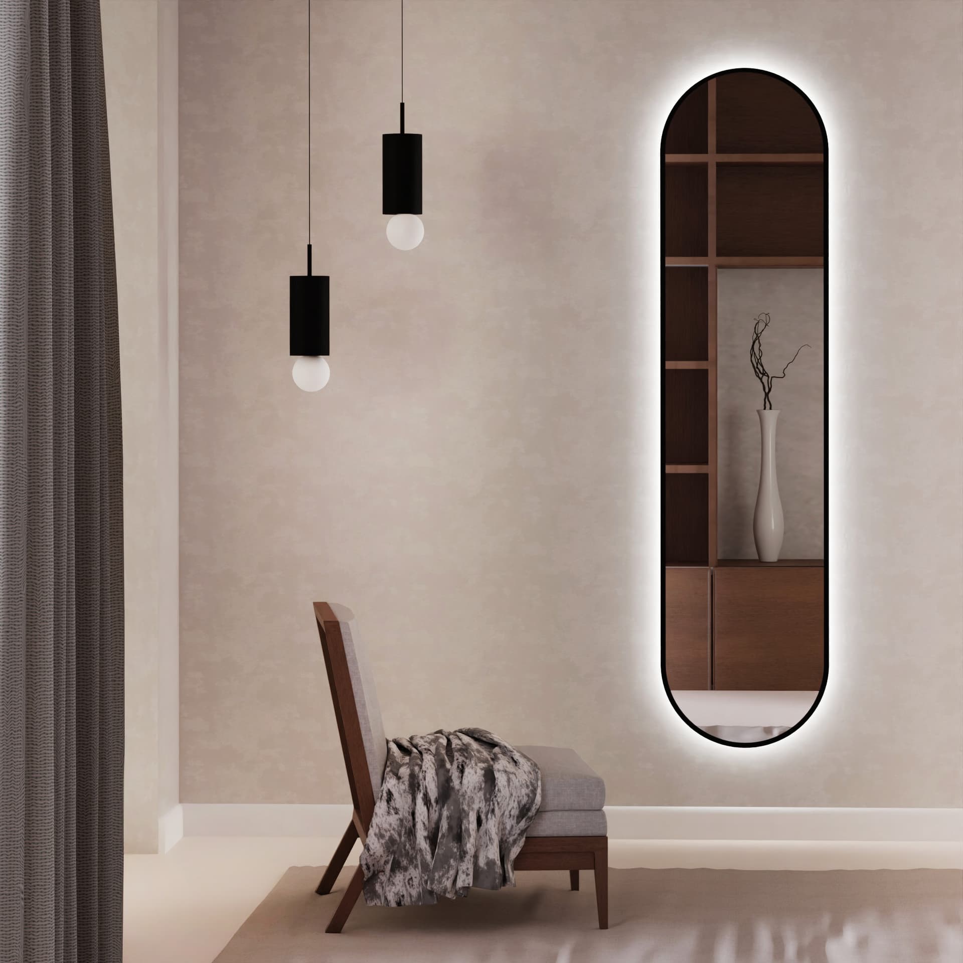 Lustro owalne Tiny Border Pastille 155x40 cm, czarne, barwa neutralna, Baltica - 175600