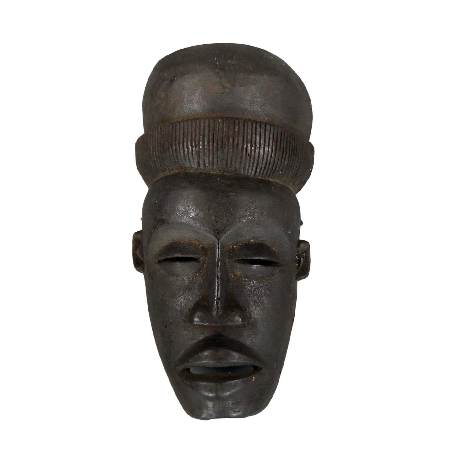Maska ścienna afrykańska, brąz ciemny, drewno, lata 70.