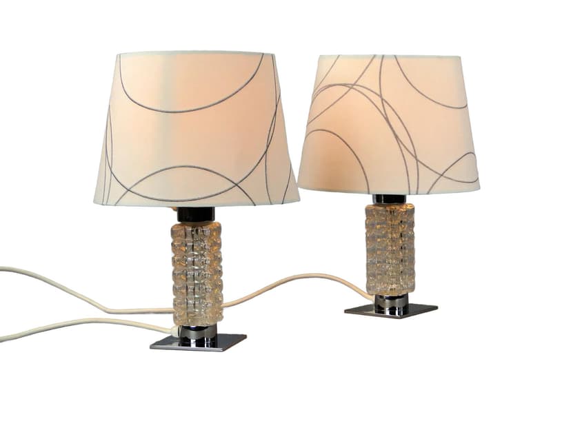 Para lamp stołowych, chrom stal, szkło kryształowe, Pell and Putzler, Niemcy, lata 50.