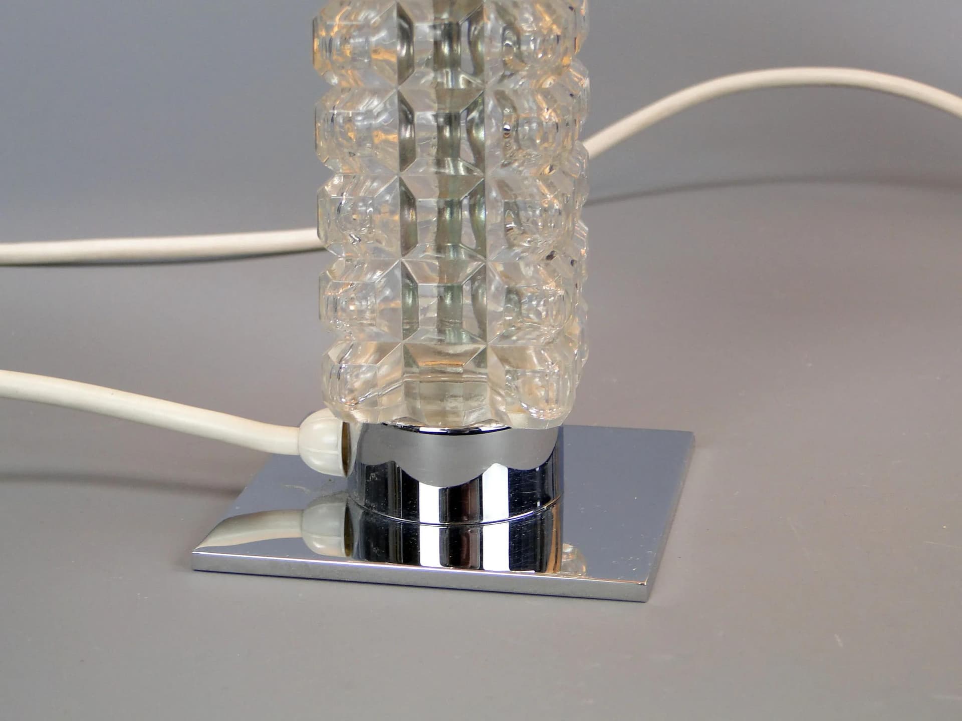 Para lamp stołowych, chrom stal, szkło kryształowe, Pell and Putzler, Niemcy, lata 50. - 11848