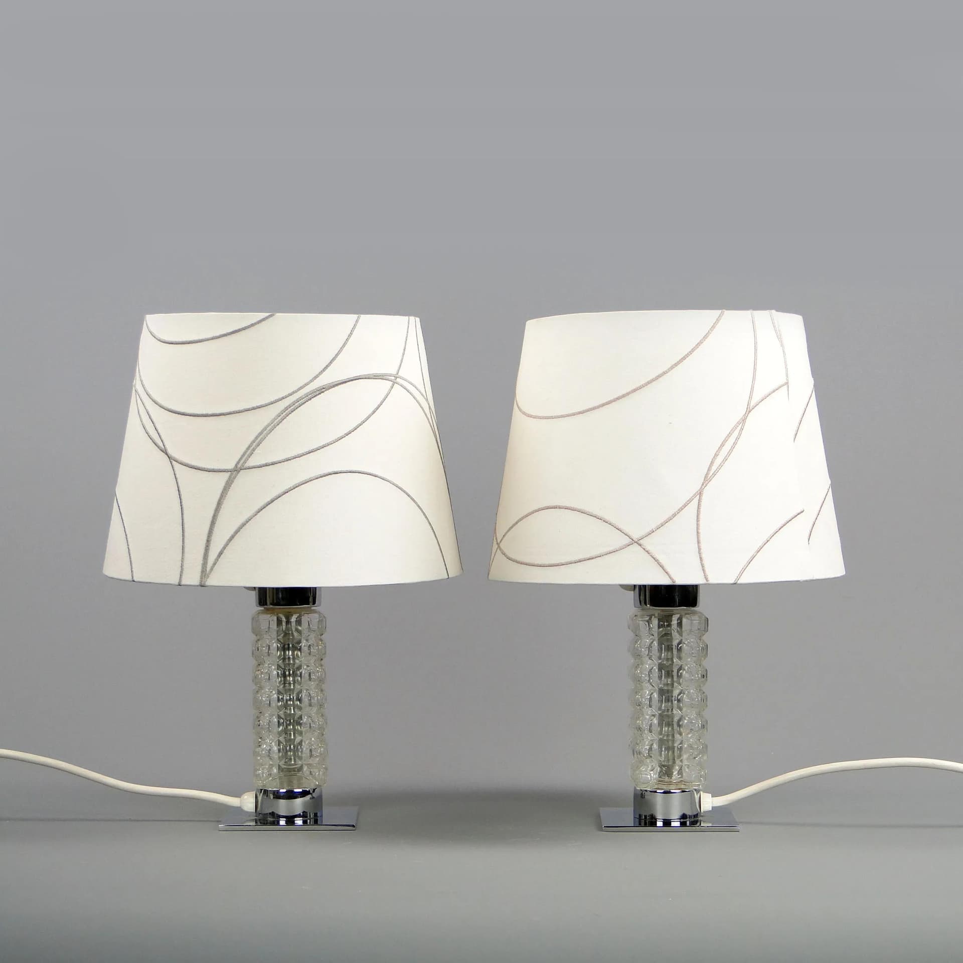 Para lamp stołowych, chrom stal, szkło kryształowe, Pell and Putzler, Niemcy, lata 50. - 11853