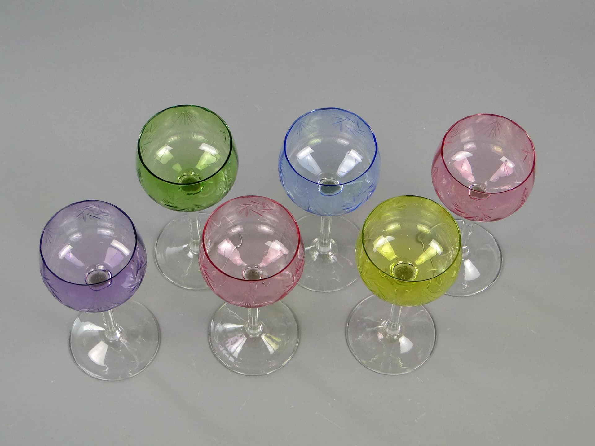 Set of wine glasses, multicolor glass, Józefina Glassworks, Poland, 1920s. - 11843