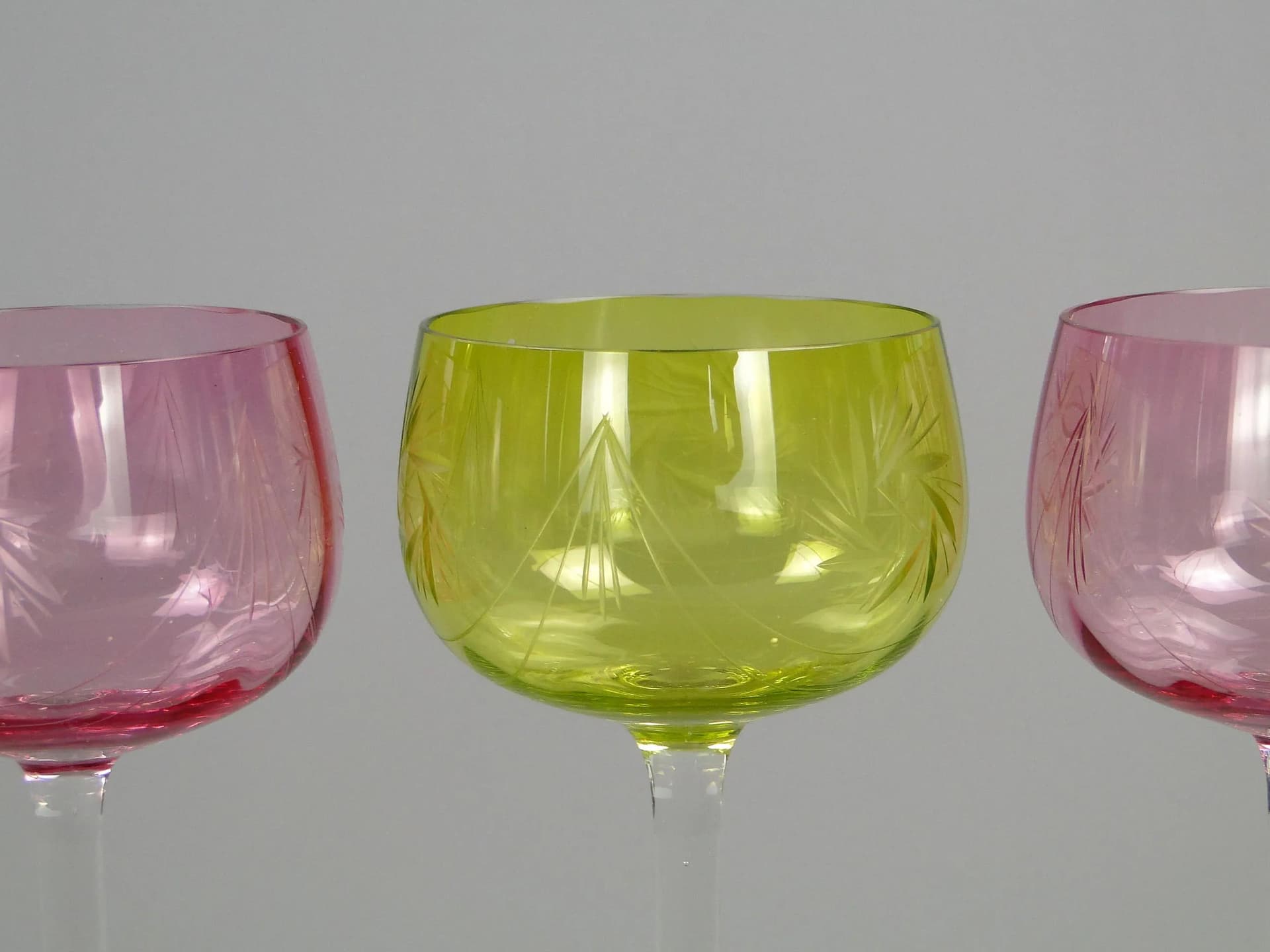 Set of wine glasses, multicolor glass, Józefina Glassworks, Poland, 1920s. - 11839