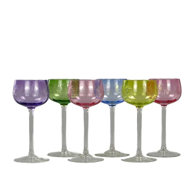 Set of wine glasses, multicolor glass, Józefina Glassworks, Poland, 1920s. - DIMENSION