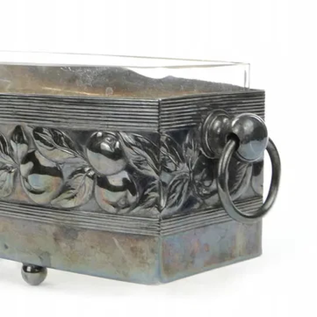 Żardiniera Art Deco, mosiądz srebrzony, szkło, Niemcy, lata 30. - 175993