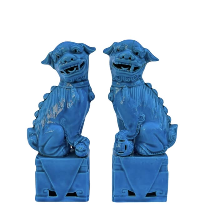 Para figurek psów FOO - Chińskich Lwów, ceramika szkliwiona - WYMIARY