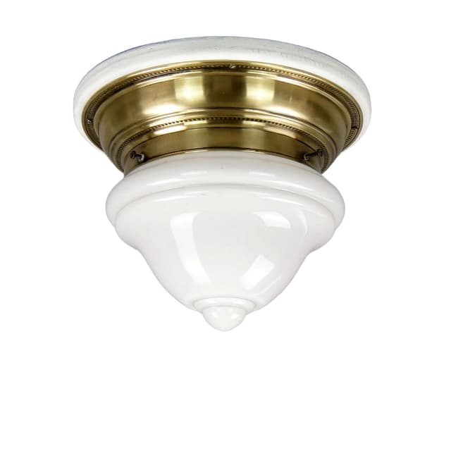 Lampa sufitowa, biała, mosiądz, drewno, szkło, Polska, lata 20. - WYMIARY