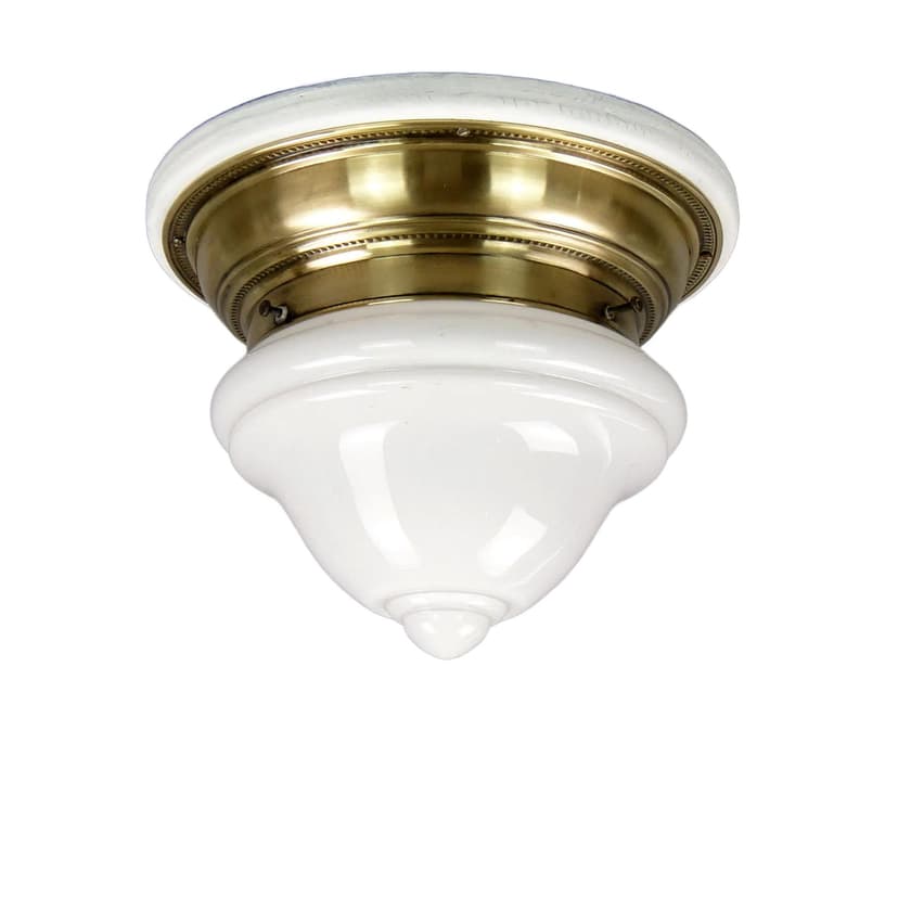 Lampa sufitowa, biała, mosiądz, drewno, szkło, Polska, lata 20.