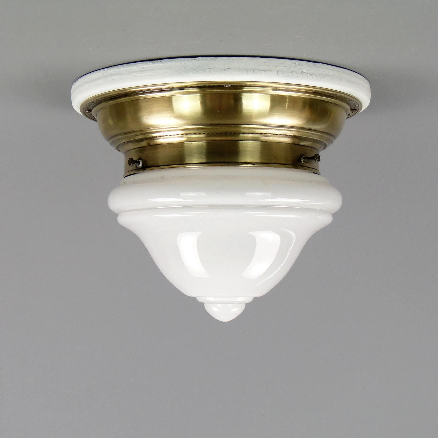 Lampa sufitowa, biała, mosiądz, drewno, szkło, Polska, lata 20. - 11956