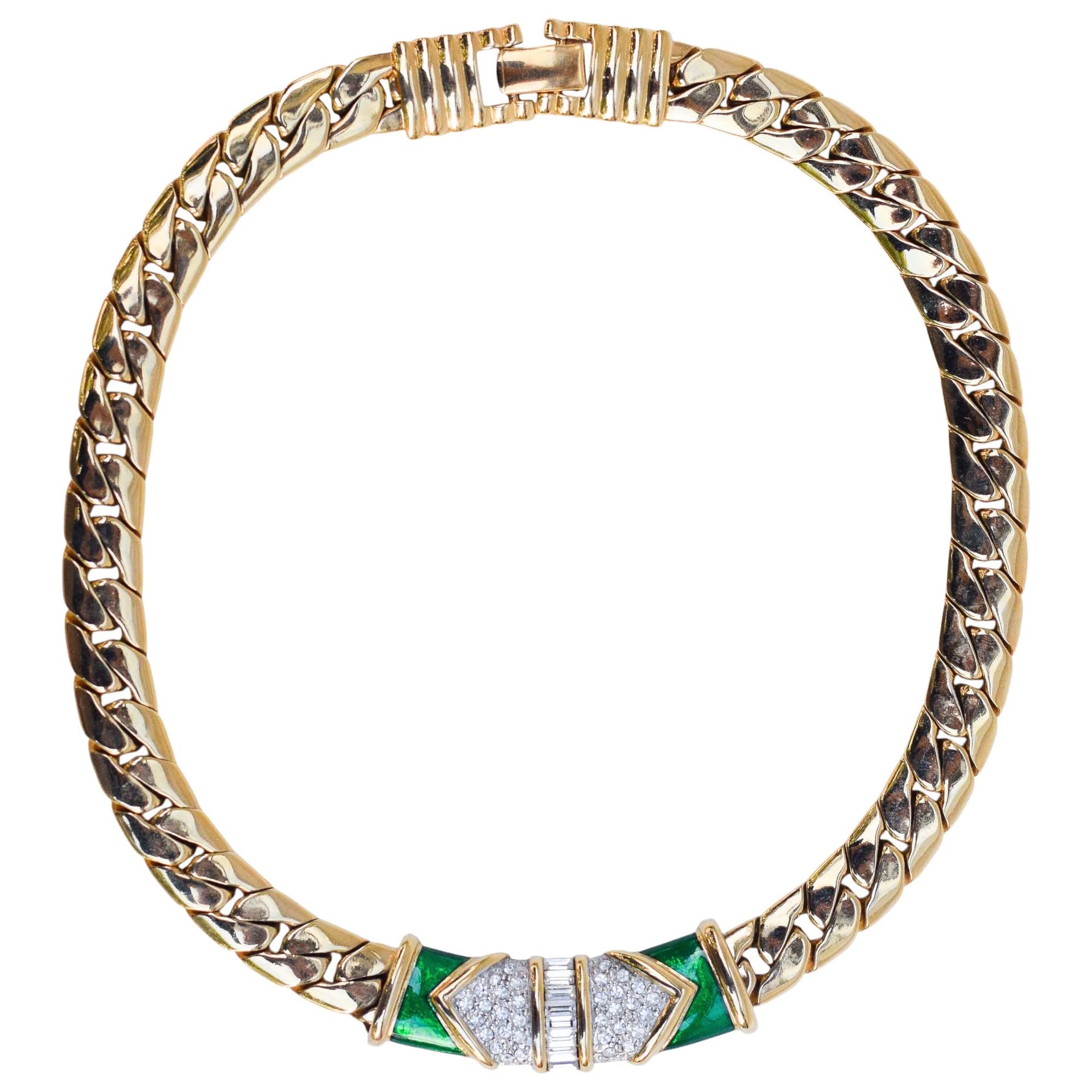 Naszyjnik vintage z emalią i kryształkami