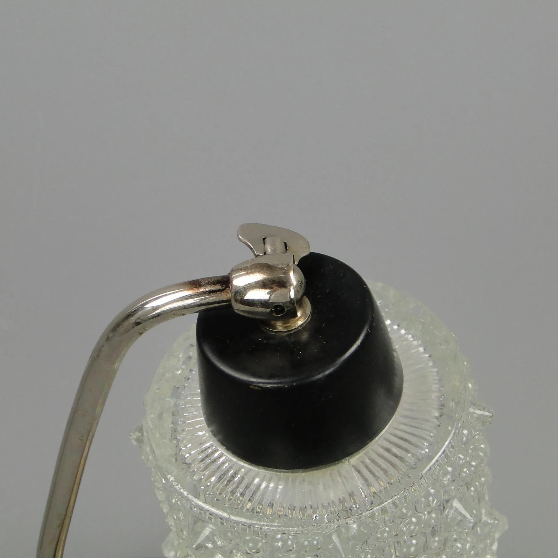 Lampa stołowa, stal chromowana srebrna, mahoń, szkło, Niemcy, lata 60. - 11949