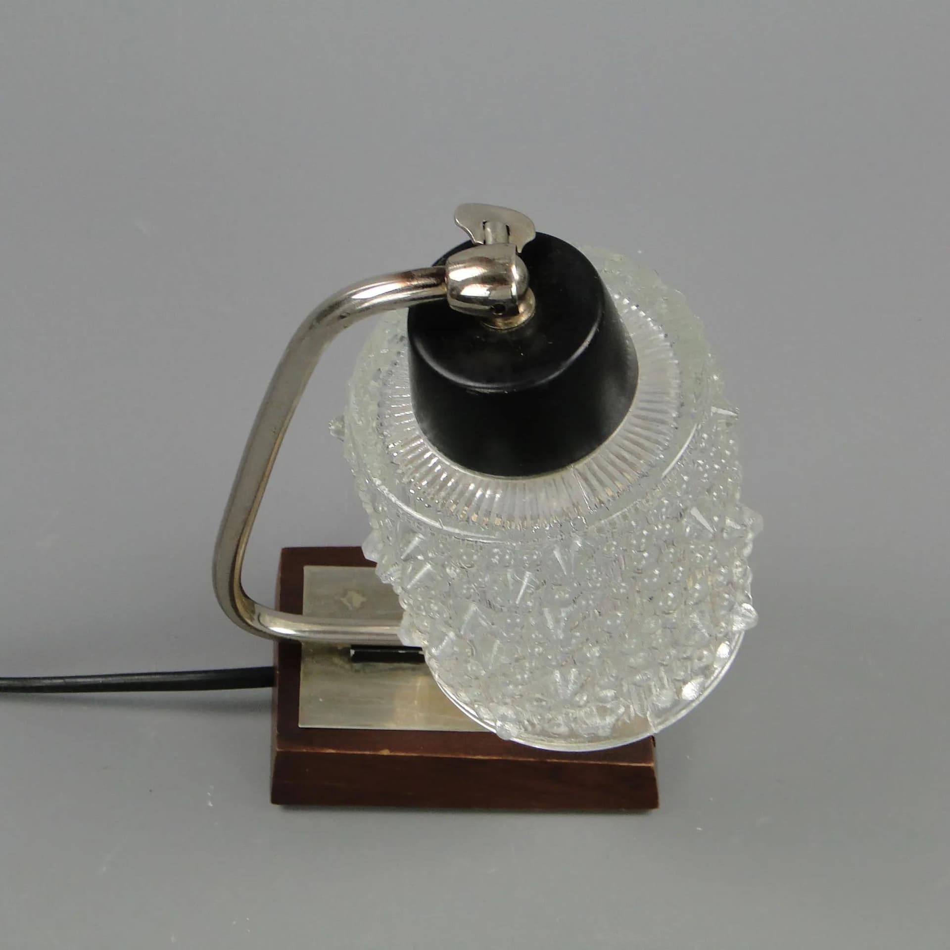 Lampa stołowa, stal chromowana srebrna, mahoń, szkło, Niemcy, lata 60. - 11950