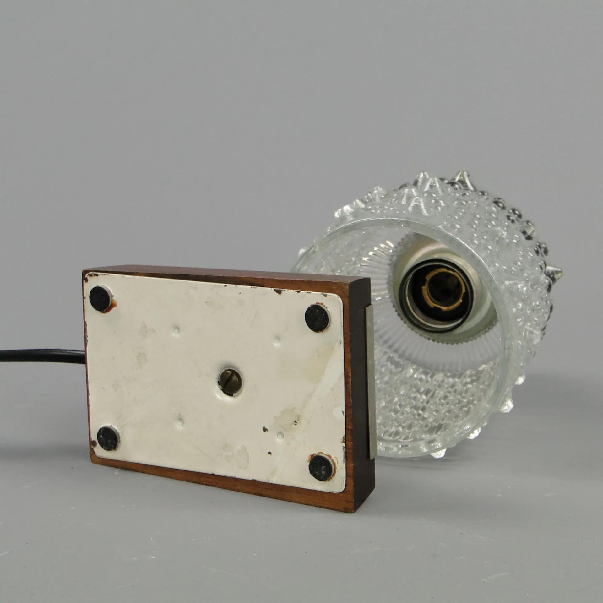 Lampa stołowa, stal chromowana srebrna, mahoń, szkło, Niemcy, lata 60. - 11951