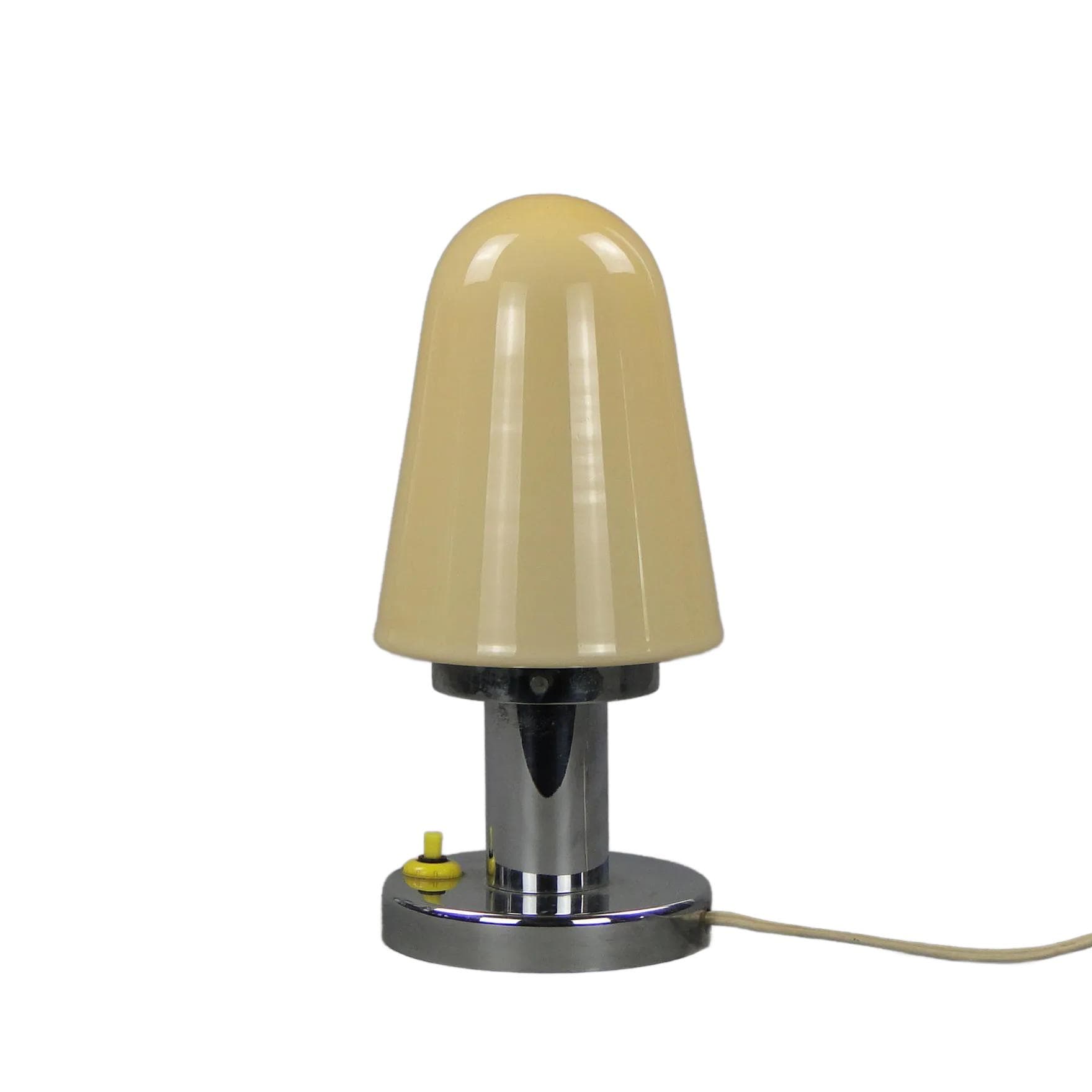 Lampa stołowa Art déco, beżowy, szkło, mosiądz chromowany, Czechosłowacja, lata 20.