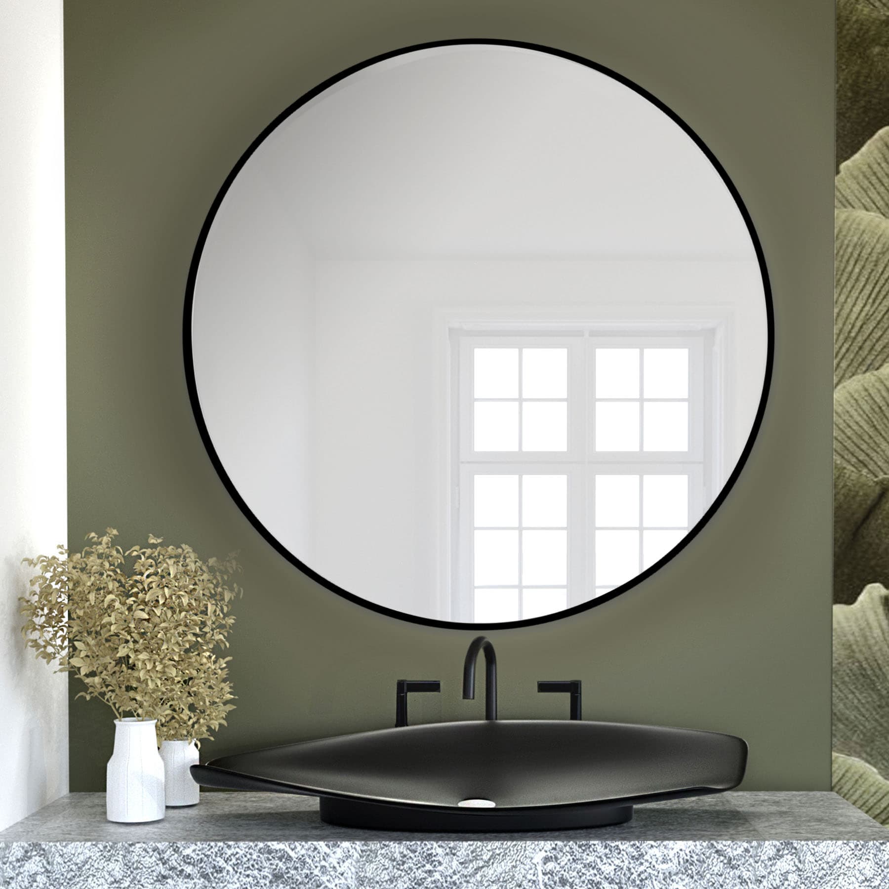 Round mirror Tiny Border Round 60 cm, black, Baltica - 176257