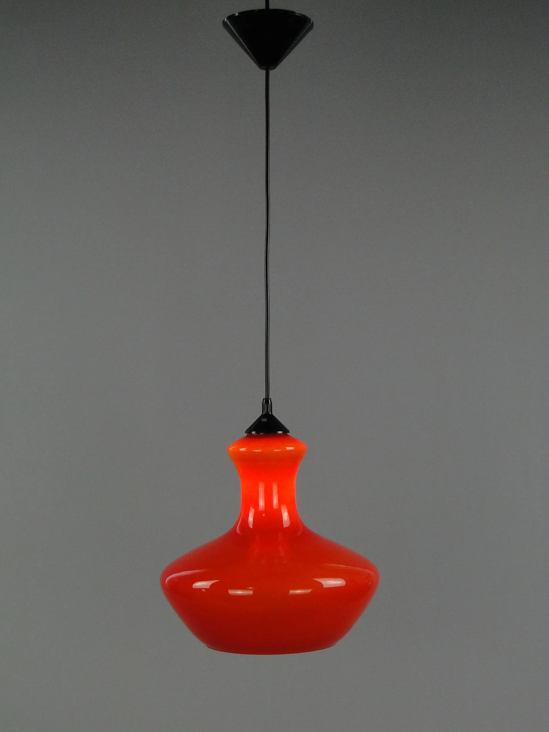 Pendant lamp Pop Art, orange glass, Poland, 1960s - 12067