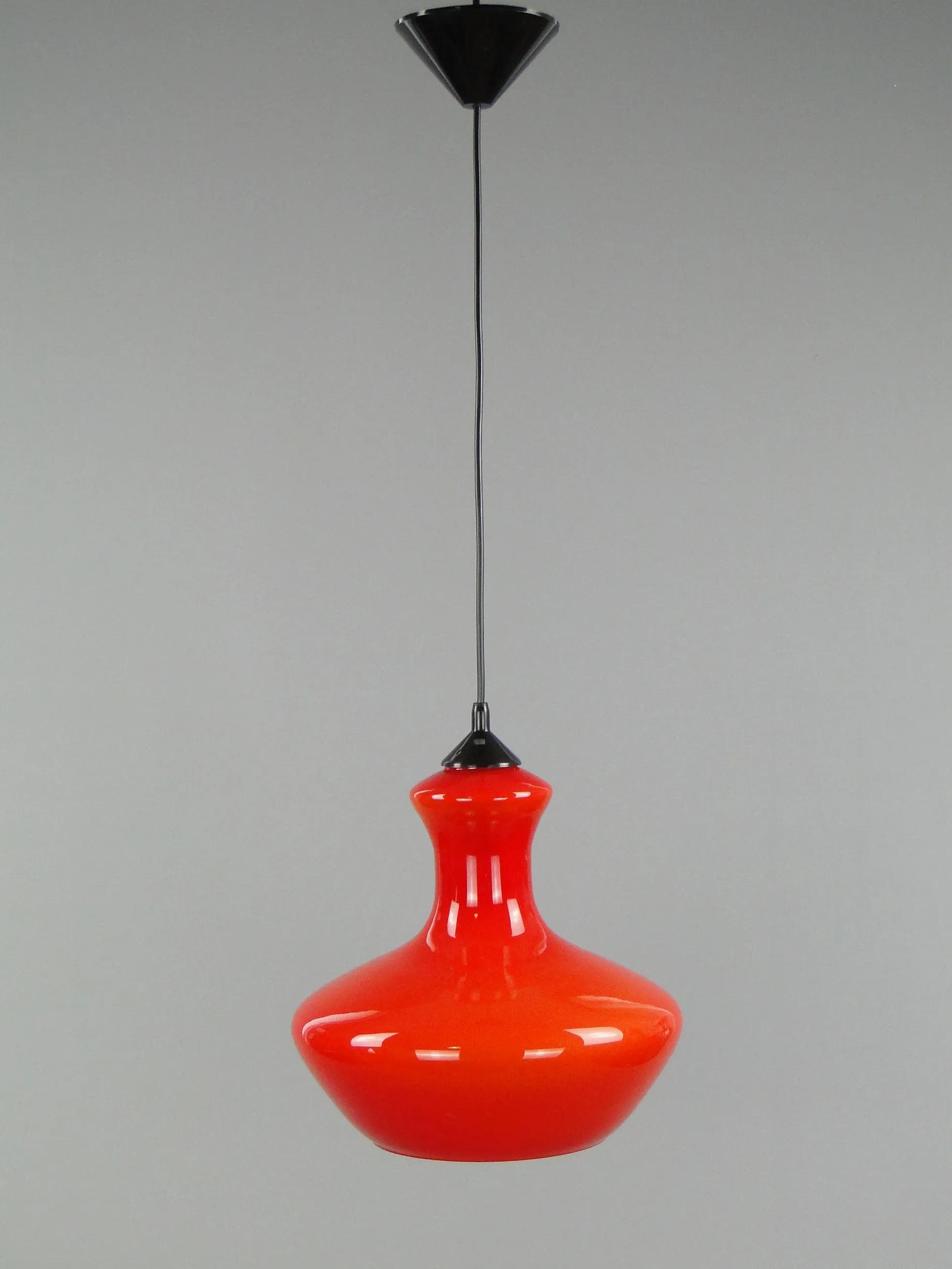 Pendant lamp Pop Art, orange glass, Poland, 1960s - 12071