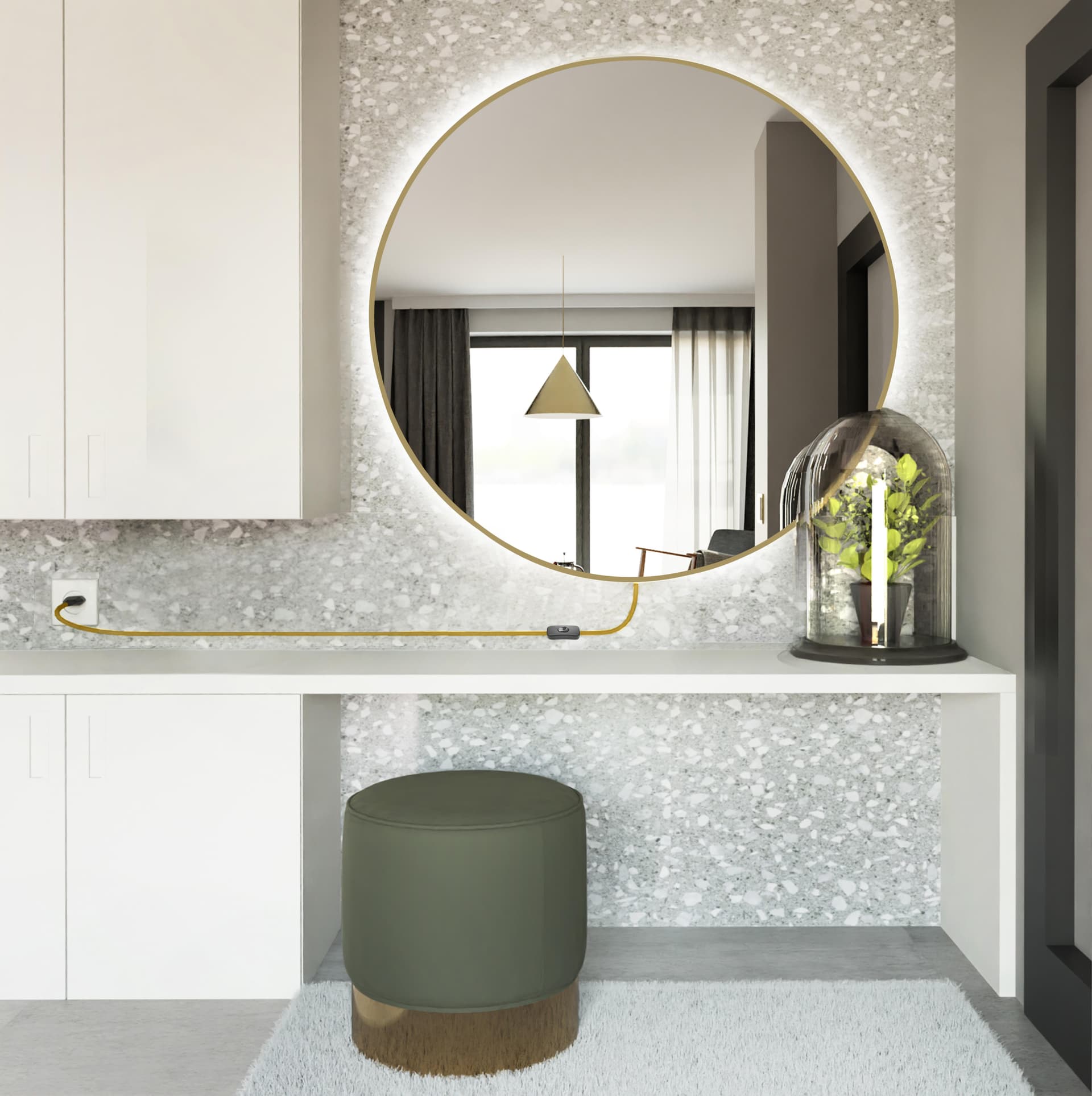 Round Mirror Tiny Border Electra 50 cm, golden, neutral light, Baltica - 176619