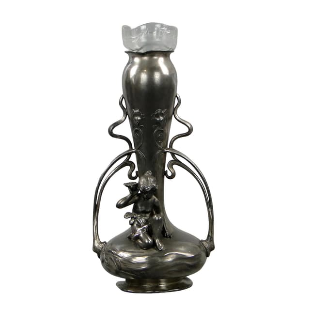 Srebrzystoszary secesyjny wazon z elfem, Albrecht Koller & Co., Austria, lata 90. XIX w. - WYMIARY