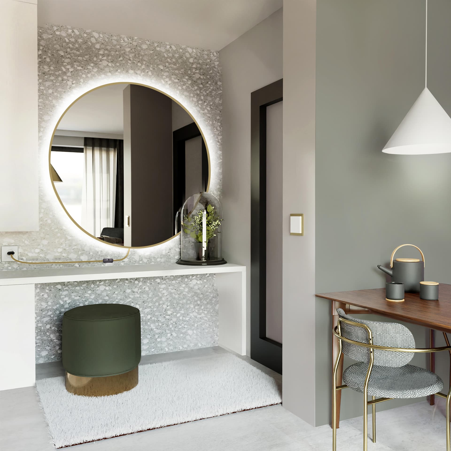 Round mirror Tiny Border Electra 100 cm, golden, neutral light, Baltica - 176915