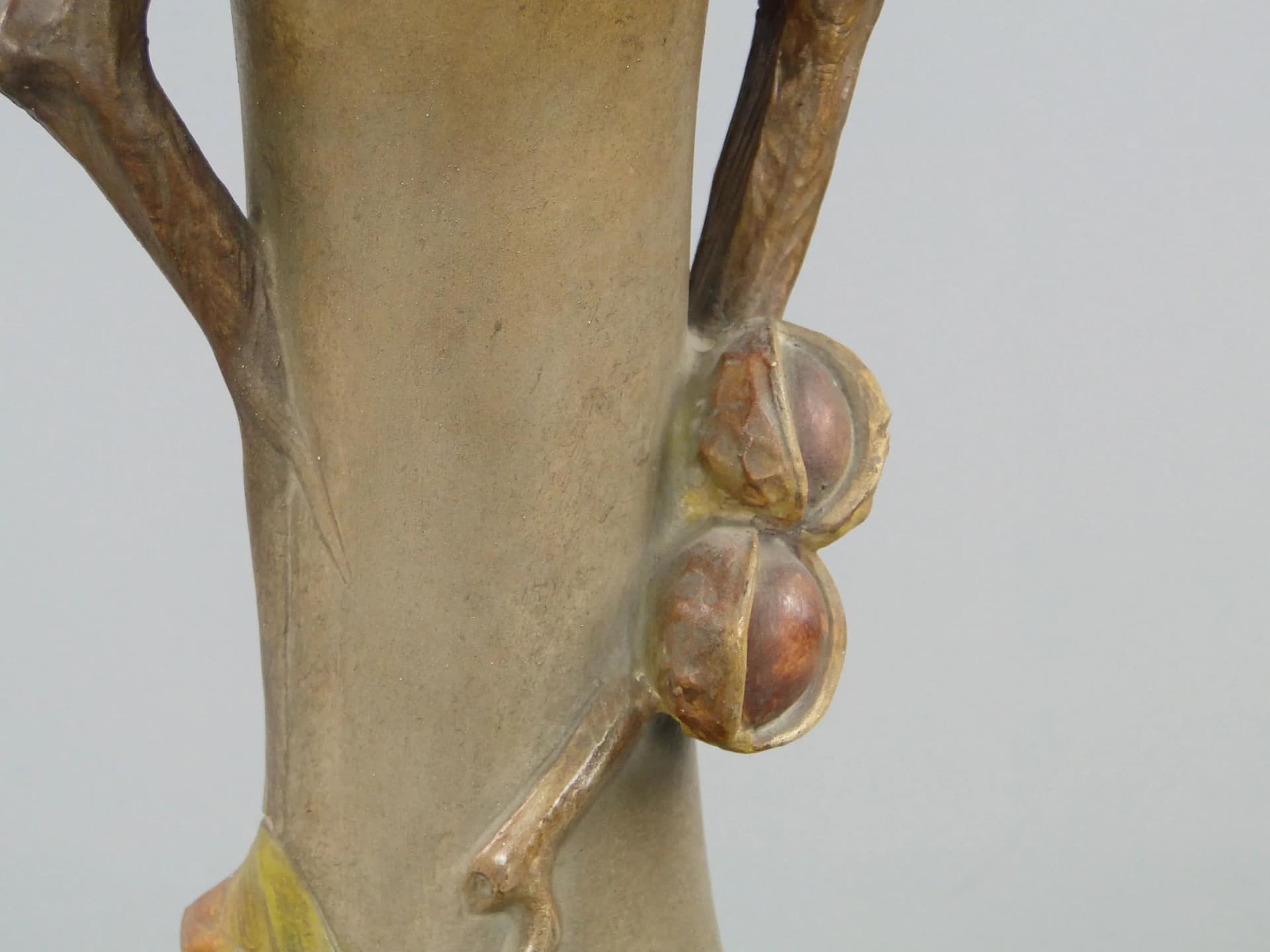 Art Nouveau vase, chestnut motif, multicolor, ceramics, Poland, early 20th c. - 12141